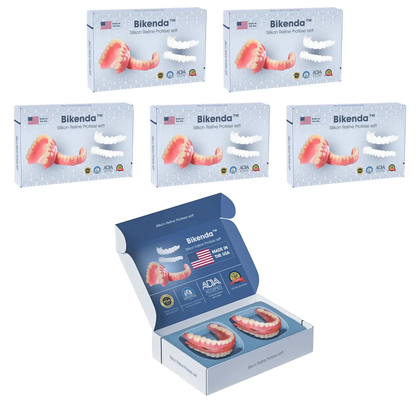 Bikenda™ Premium Custom Silicone Denture Set 💎✨ ADA (American Dental Association) Certified 🏅 Limited Time Discount Unlock a Perfect Smile 😁🦷 with our ADA-certified silicone dentures!
