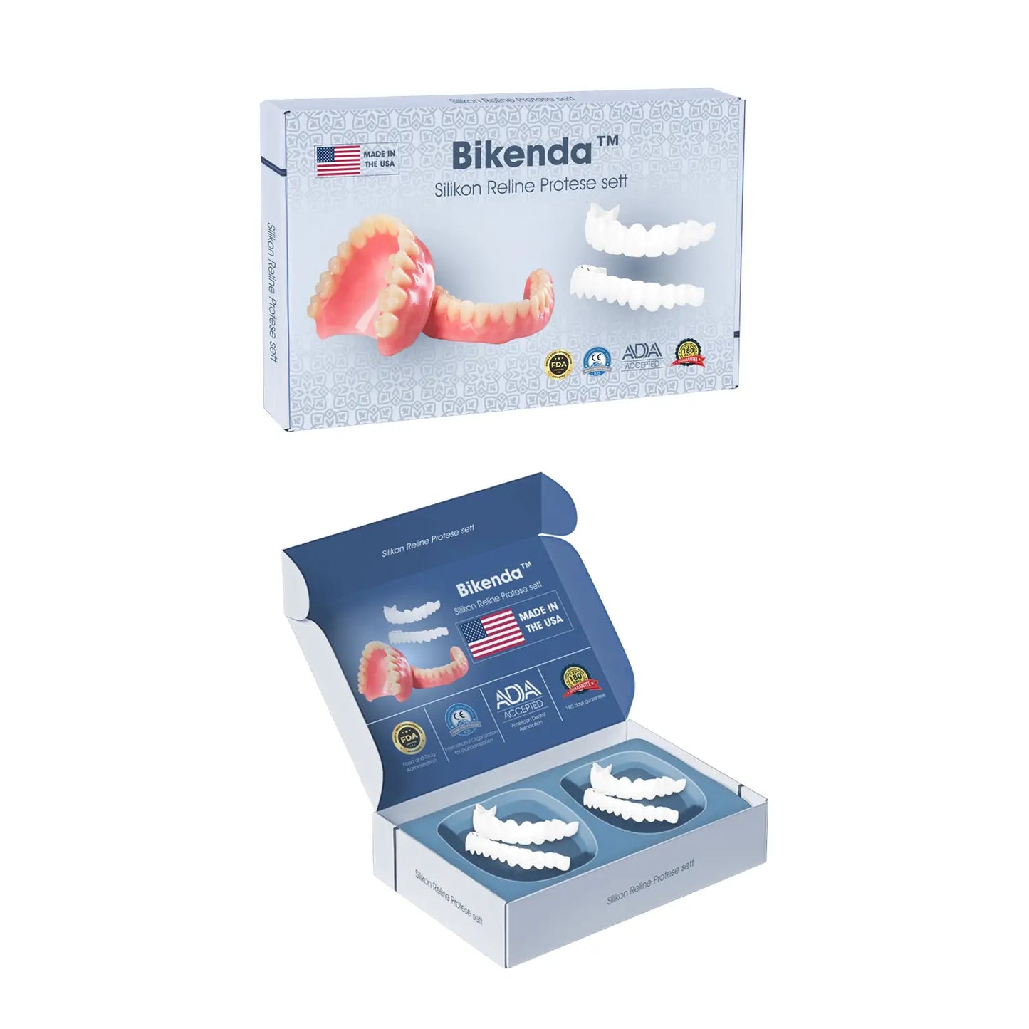Bikenda™ Premium Custom Silicone Denture Set 💎✨ ADA (American Dental Association) Certified 🏅 Limited Time Discount Unlock a Perfect Smile 😁🦷 with our ADA-certified silicone dentures!