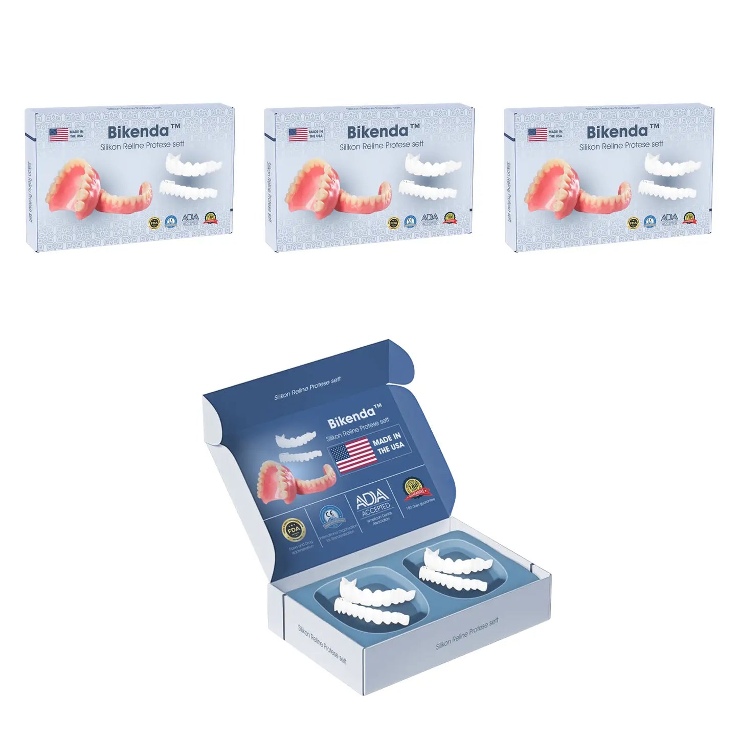 Bikenda™ Premium Custom Silicone Denture Set 💎✨ ADA (American Dental Association) Certified 🏅 Limited Time Discount Unlock a Perfect Smile 😁🦷 with our ADA-certified silicone dentures!