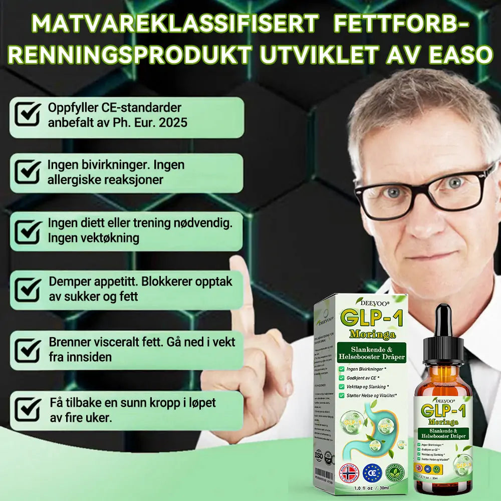 Deevoo®🔬 𝐆𝐋𝐏-𝟏 Moringa Slankende & Helseforsterkende Dråper( Matgodkjent fettforbrenner – Utviklet av Fedmeforeningen)🌿💪