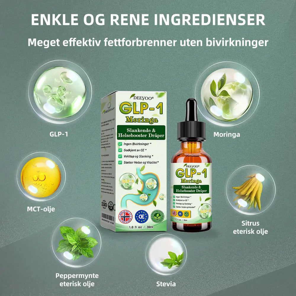 Deevoo®🔬 𝐆𝐋𝐏-𝟏 Moringa Slankende & Helseforsterkende Dråper( Matgodkjent fettforbrenner – Utviklet av Fedmeforeningen)🌿💪