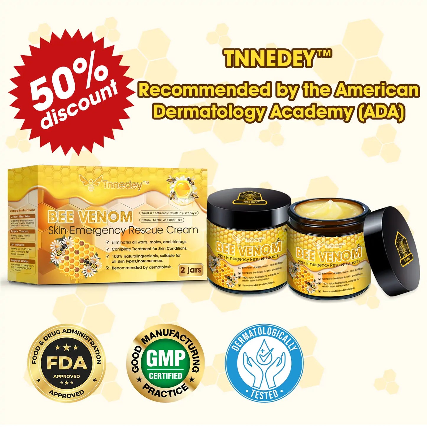 Tnnedey™ Bee Venom Skin Emergency Rescue Cream (AAD Recommended) 💆‍♀️ Expert Recommended for Ultimate Skin Revival ✨
