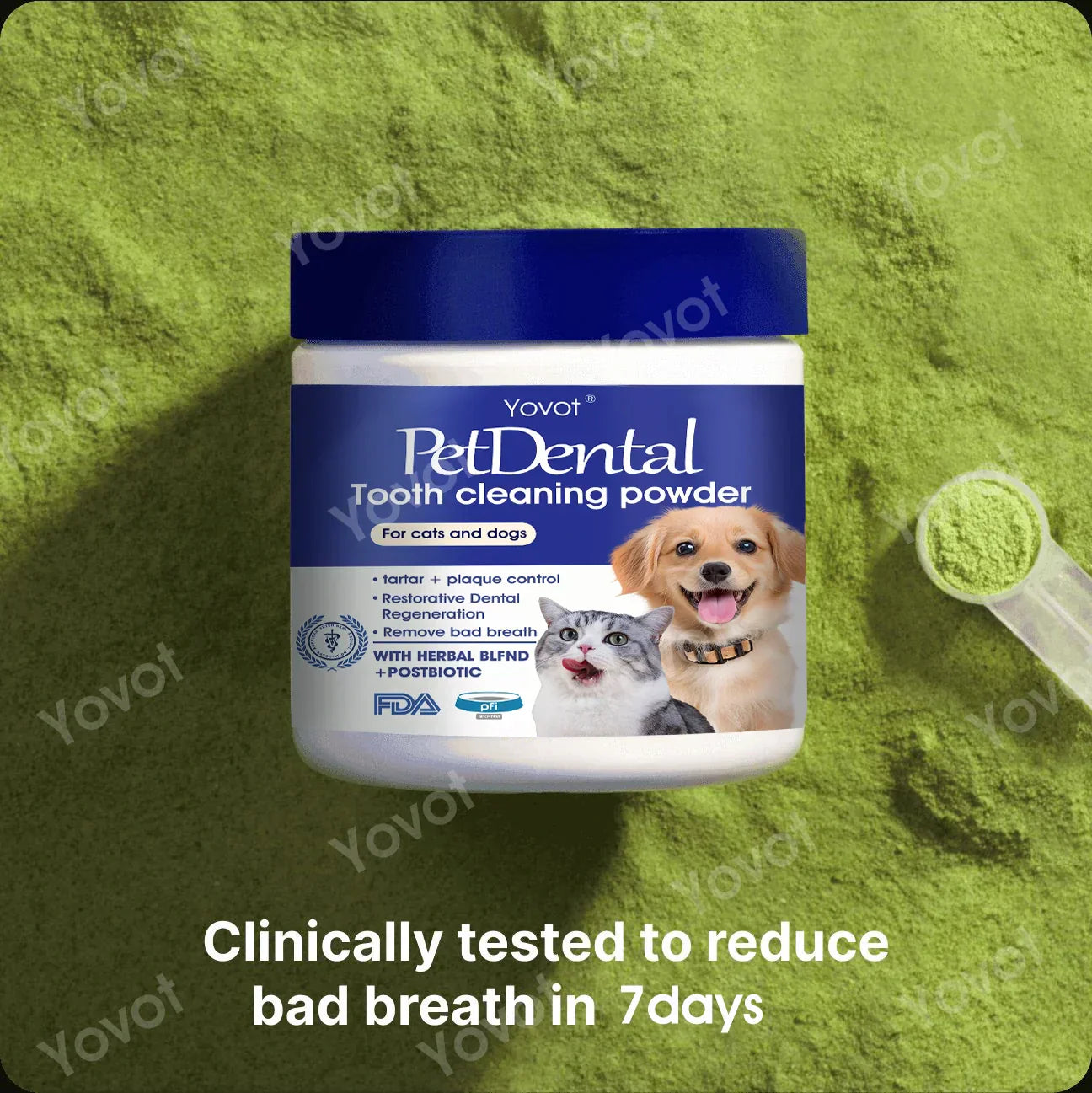 【Official Store】Yovot® Pet Dental Powder – 😻🐶Freshen Breath, Regenerate Teeth & Remove Tartar (CVMA Recommended for Cats & Dogs) – Last Day! 70% OFF!