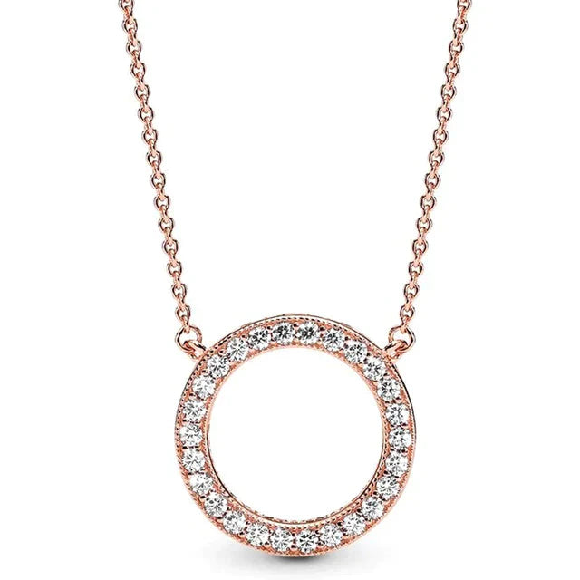 Neue 925 Sterling Silber Zeitlose Eleganz Schneeflocke akzentuierte kreisförmige Herzen Collier Halskette für beliebte Perlen Charm DIY Schmuck